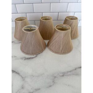 Set Of 5 Beige Thread-Wrapped Bell Lampshades Clip-On Fittings For Small Bulbs